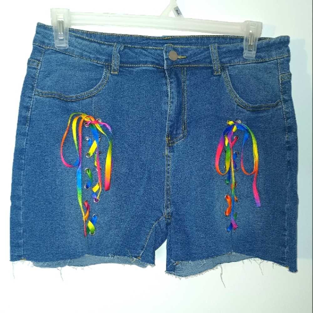 Rainbow String Jean Shorts